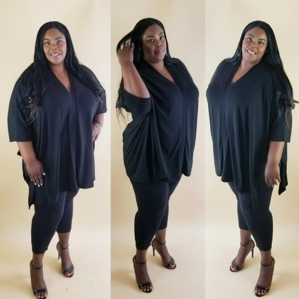 Double V Tunic Cropped Legging Set Black